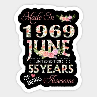 N461969 Flower June 1969 55 Years Of Being Awesome 55th Birthday for Women and Men Sticker